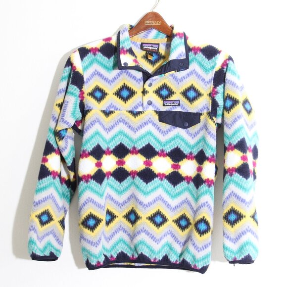 Patagonia Lightweight Synchilla Snap-T Pullover Timber Twist Navy Blue Aztec XS - Picture 1 of 14